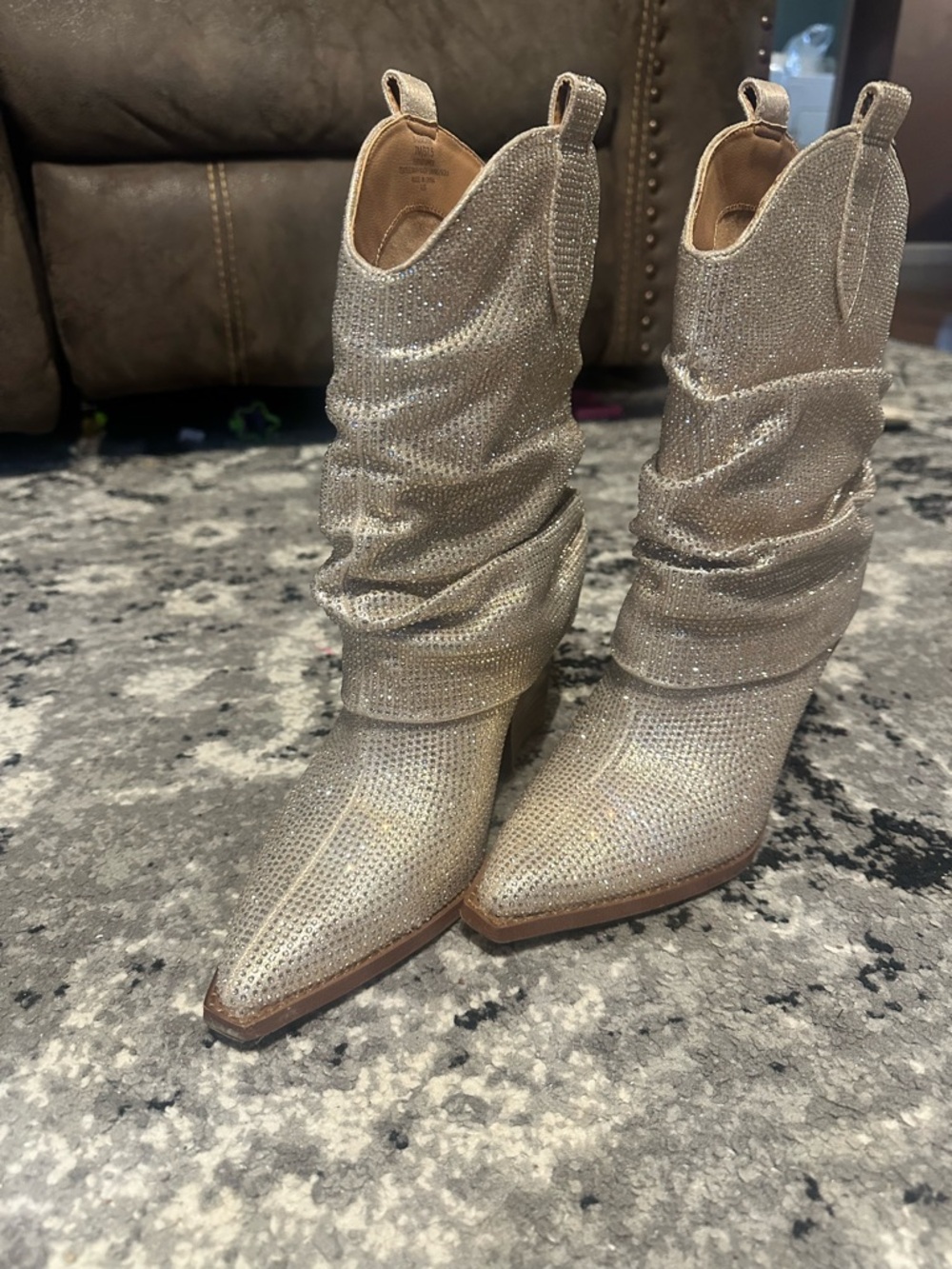 Jessica Simpson Gold Glitter Slouch Western Ankle Boots - Picture 2 of 7